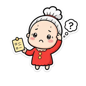 Nana looking a little forgetful, holding a sticky note