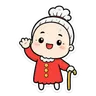 Nana, a warm illustrated grandmother character, waving hello
